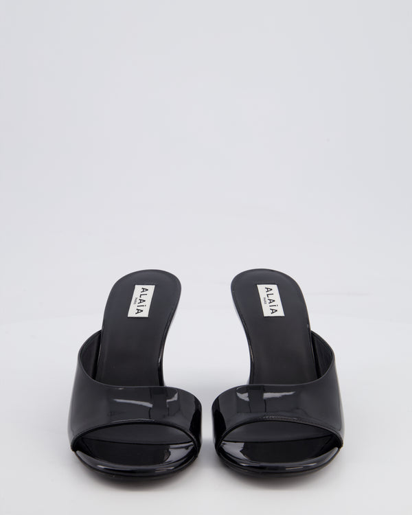 Alaïa Black Curve 75 Patent Leather Wedge Mules Size EU 37