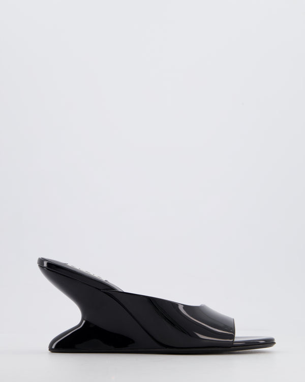 Alaïa Black Curve 75 Patent Leather Wedge Mules Size EU 37