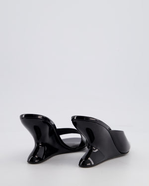 Alaïa Black Curve 75 Patent Leather Wedge Mules Size EU 37