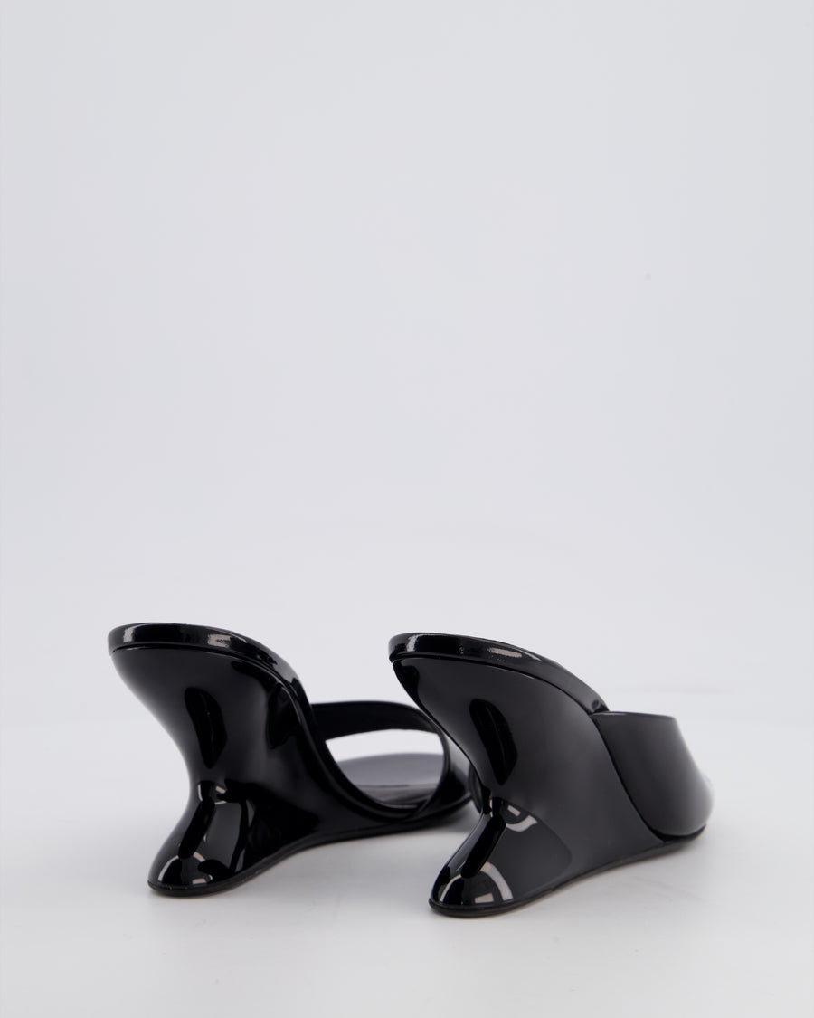 Alaïa Black Curve 75 Patent Leather Wedge Mules Size EU 37