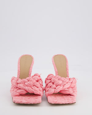 Bottega Veneta Pink Woven Raffia Stretch Slide Mules Size EU 37