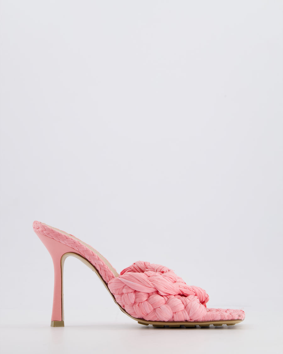 Bottega Veneta Pink Woven Raffia Stretch Slide Mules Size EU 37