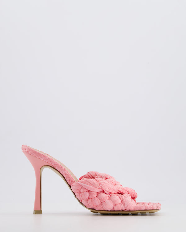 Bottega Veneta Pink Woven Raffia Stretch Slide Mules Size EU 37