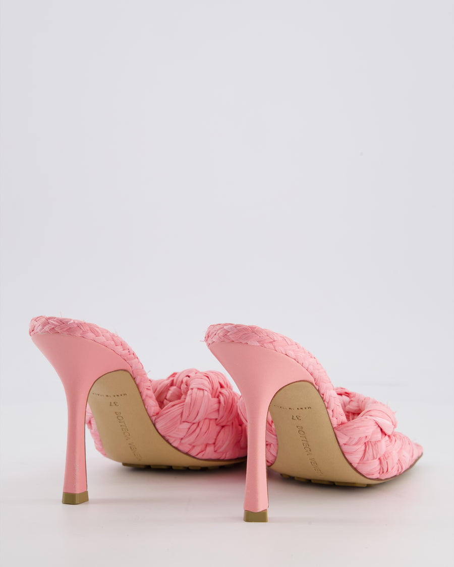 Bottega Veneta Pink Woven Raffia Stretch Slide Mules Size EU 37