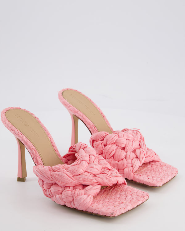 Bottega Veneta Pink Woven Raffia Stretch Slide Mules Size EU 37