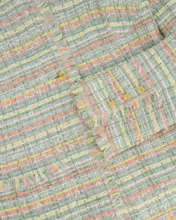 Chanel Vintage Pastel Blue and Multicolour Tweed Jacket with Gold Transparent CC Logo Buttons Size FR 38 (UK 10)