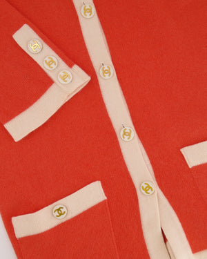 Chanel Vintage Coral and Cream Cashmere Cardigan with CC Logo Buttons Size FR 38/40 (UK 10/12)