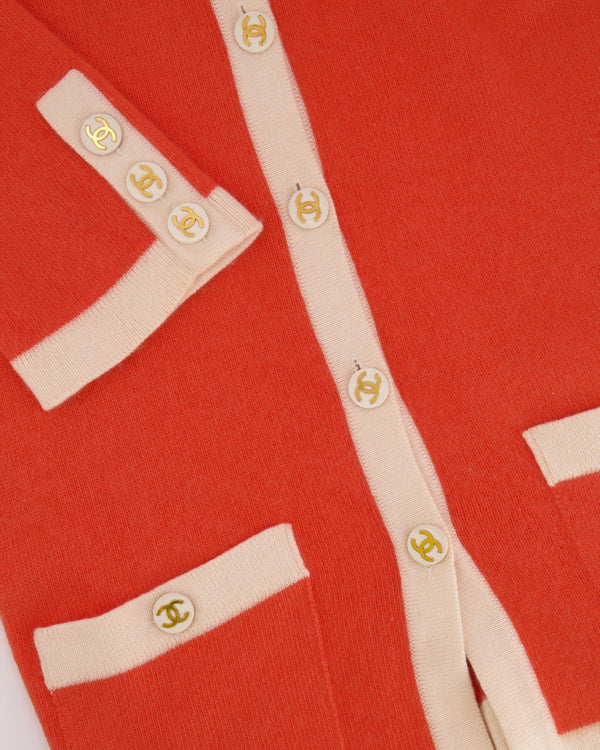 Chanel Vintage Coral and Cream Cashmere Cardigan with CC Logo Buttons Size FR 38/40 (UK 10/12)