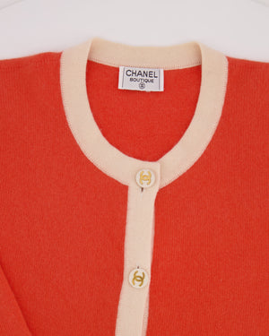 Chanel Vintage Coral and Cream Cashmere Cardigan with CC Logo Buttons Size FR 38/40 (UK 10/12)