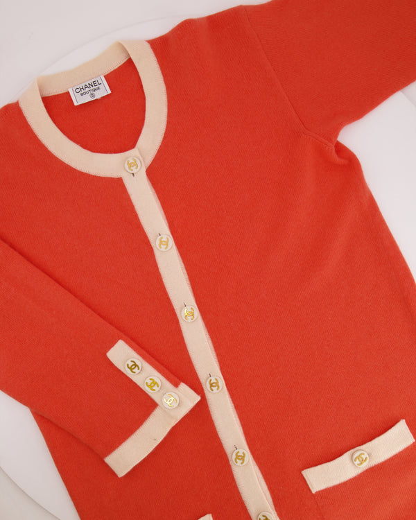 Chanel Vintage Coral and Cream Cashmere Cardigan with CC Logo Buttons Size FR 38/40 (UK 10/12)