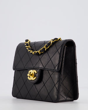 Chanel Black Vintage Mini Square Classic Flap Bag in Lambskin Leather with 24K Gold Hardware