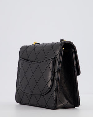 Chanel Black Vintage Mini Square Classic Flap Bag in Lambskin Leather with 24K Gold Hardware