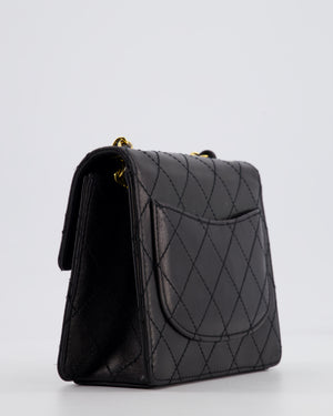 Chanel Black Vintage Mini Square Classic Flap Bag in Lambskin Leather with 24K Gold Hardware
