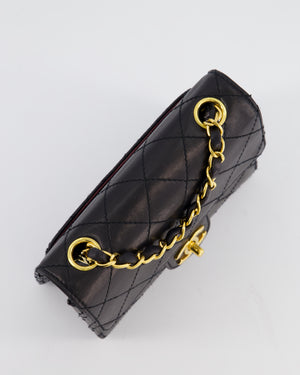Chanel Black Vintage Mini Square Classic Flap Bag in Lambskin Leather with 24K Gold Hardware