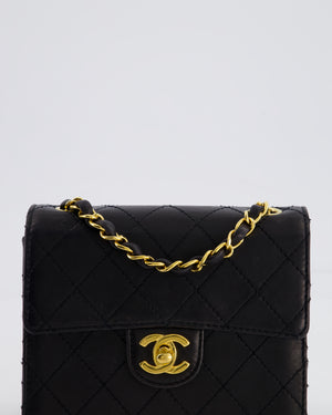 Chanel Black Vintage Mini Square Classic Flap Bag in Lambskin Leather with 24K Gold Hardware