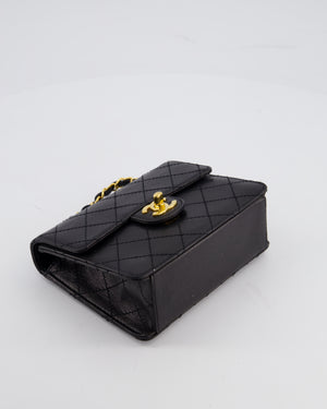 Chanel Black Vintage Mini Square Classic Flap Bag in Lambskin Leather with 24K Gold Hardware