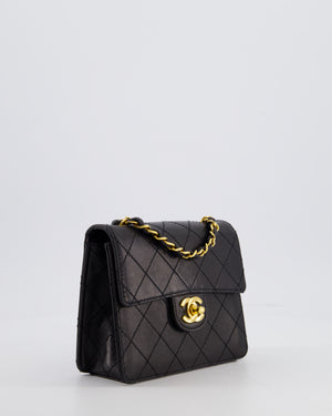 Chanel Black Vintage Mini Square Classic Flap Bag in Lambskin Leather with 24K Gold Hardware
