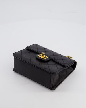 Chanel Black Vintage Mini Square Classic Flap Bag in Lambskin Leather with 24K Gold Hardware
