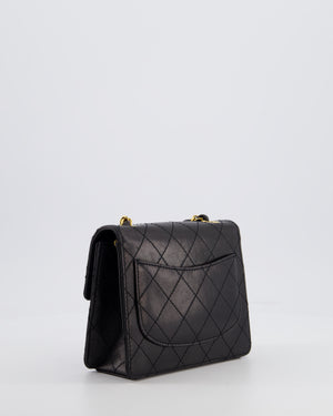 Chanel Black Vintage Mini Square Classic Flap Bag in Lambskin Leather with 24K Gold Hardware