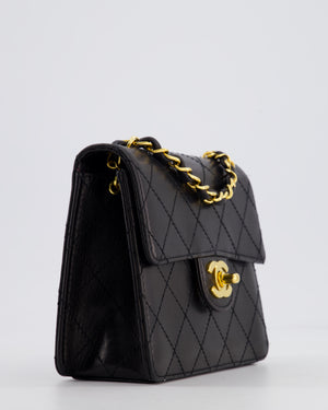 Chanel Black Vintage Mini Square Classic Flap Bag in Lambskin Leather with 24K Gold Hardware