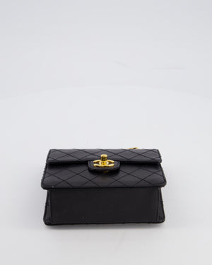Chanel Black Vintage Mini Square Classic Flap Bag in Lambskin Leather with 24K Gold Hardware