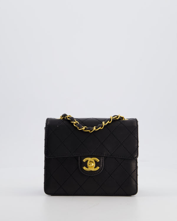 Chanel Black Vintage Mini Square Classic Flap Bag in Lambskin Leather with 24K Gold Hardware
