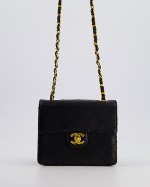 Chanel Black Vintage Mini Square Classic Flap Bag in Lambskin Leather with 24K Gold Hardware