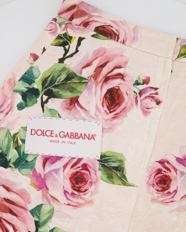 Dolce & Gabbana Pink Floral Mini Skirt with Large Button Details and Back Logo Size IT 40 (UK 8) RRP £800
