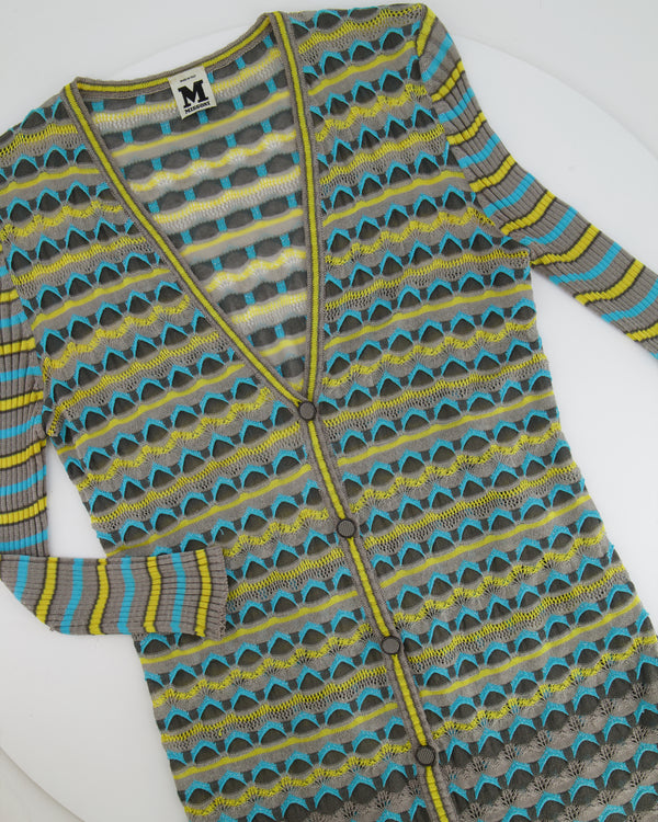 M Missoni Grey, Yellow and Blue Knit Cardigan and Top Chevron Set Size IT 44 (UK 12)