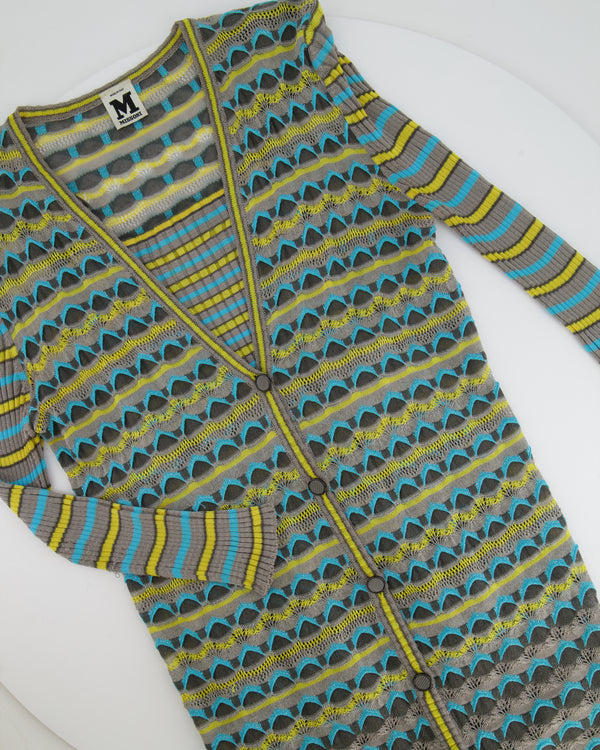 M Missoni Grey, Yellow and Blue Knit Cardigan and Top Chevron Set Size IT 44 (UK 12)