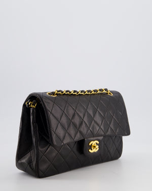 Chanel Black Vintage Medium Classic Double Flap Bag in Lambskin Leather with 24K Gold Hardware