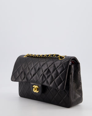 Chanel Black Vintage Medium Classic Double Flap Bag in Lambskin Leather with 24K Gold Hardware