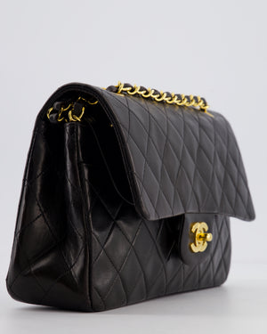 Chanel Black Vintage Medium Classic Double Flap Bag in Lambskin Leather with 24K Gold Hardware