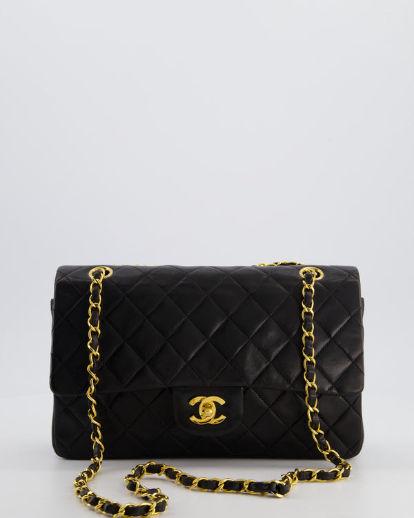 Chanel Black Vintage Medium Classic Double Flap Bag in Lambskin Leather with 24K Gold Hardware