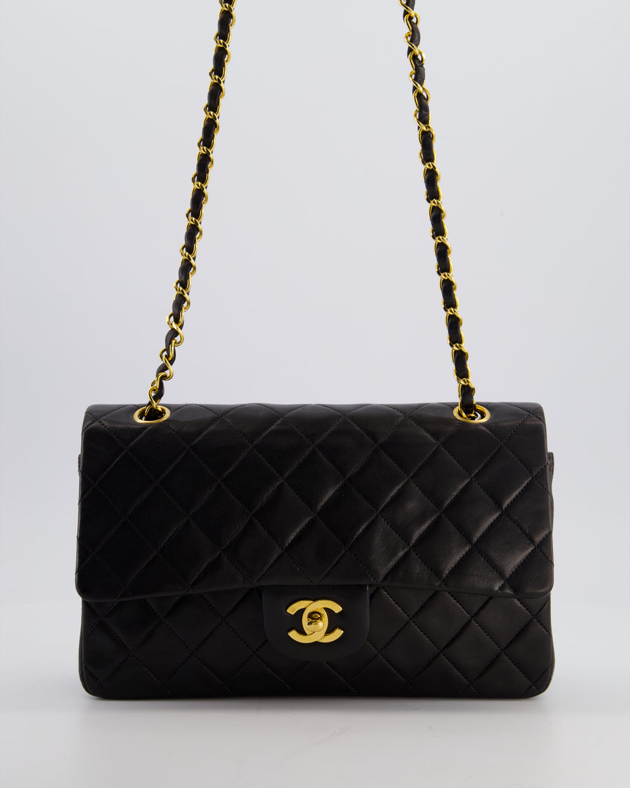 Chanel Black Vintage Medium Classic Double Flap Bag in Lambskin Leather with 24K Gold Hardware