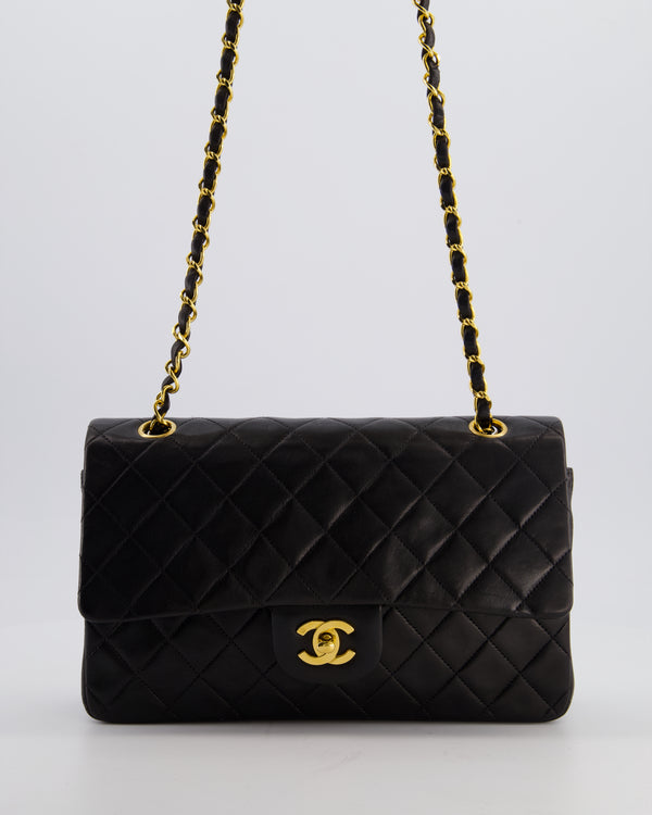 Chanel Black Vintage Medium Classic Double Flap Bag in Lambskin Leather with 24K Gold Hardware