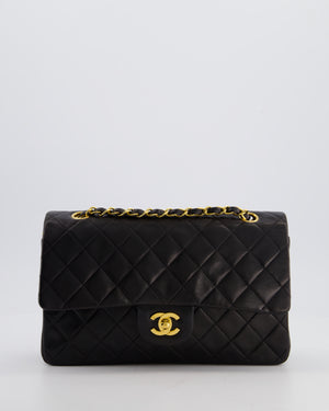 Chanel Black Vintage Medium Classic Double Flap Bag in Lambskin Leather with 24K Gold Hardware