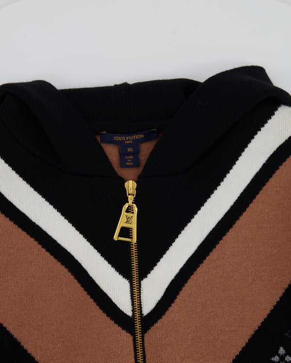 Louis Vuitton Black, Beige and White Cashmere Zipped Hoodie Monogram Jacket with Gold Details Size XS (UK 6)