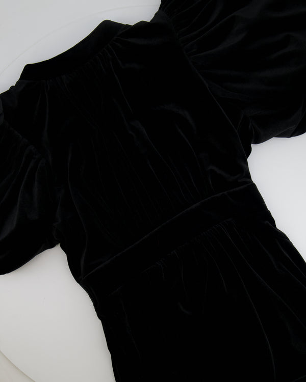Rotate Black Velours Midi Dress with Puffy Sleeves and Open Back Detail Size FR 42 (UK 14) RRP £500