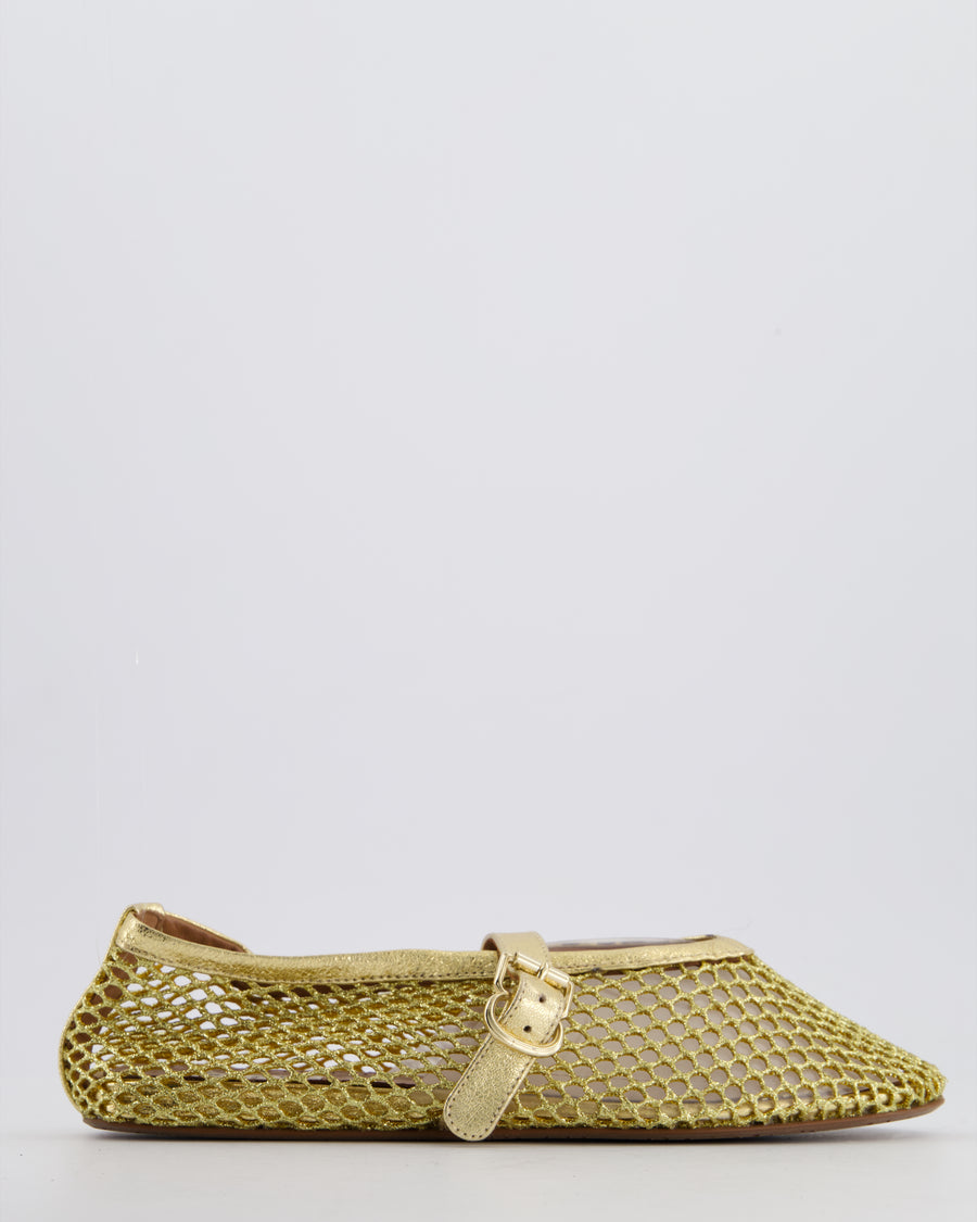 Alaïa Gold Mesh Fishnet Ballet Flats Size EU 37
