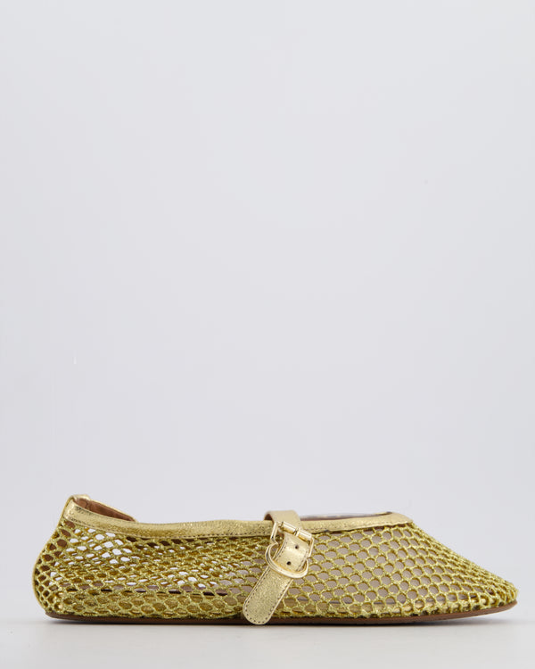 Alaïa Gold Mesh Fishnet Ballet Flats Size EU 37