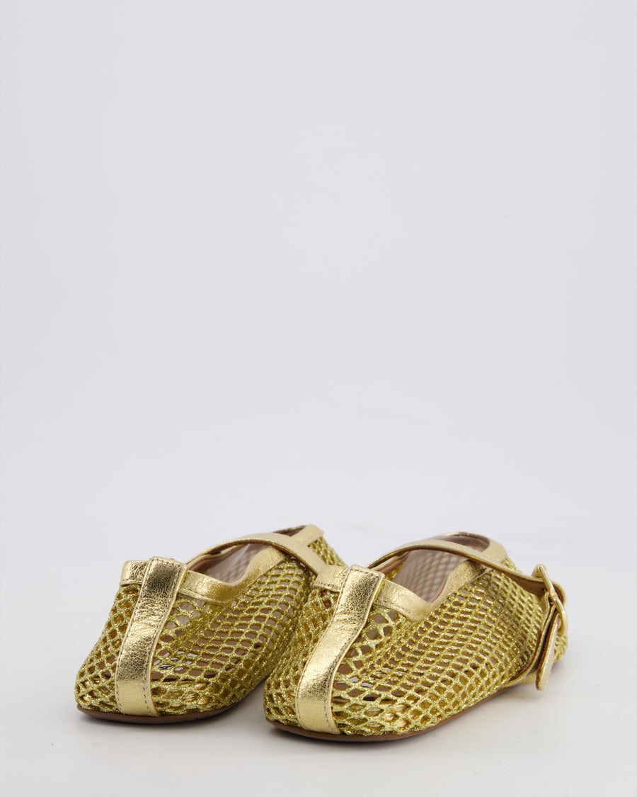 Alaïa Gold Mesh Fishnet Ballet Flats Size EU 37