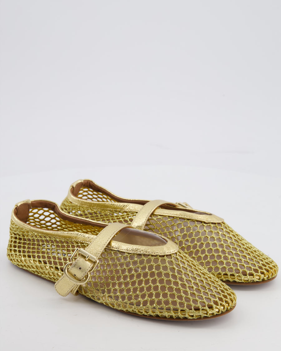 Alaïa Gold Mesh Fishnet Ballet Flats Size EU 37