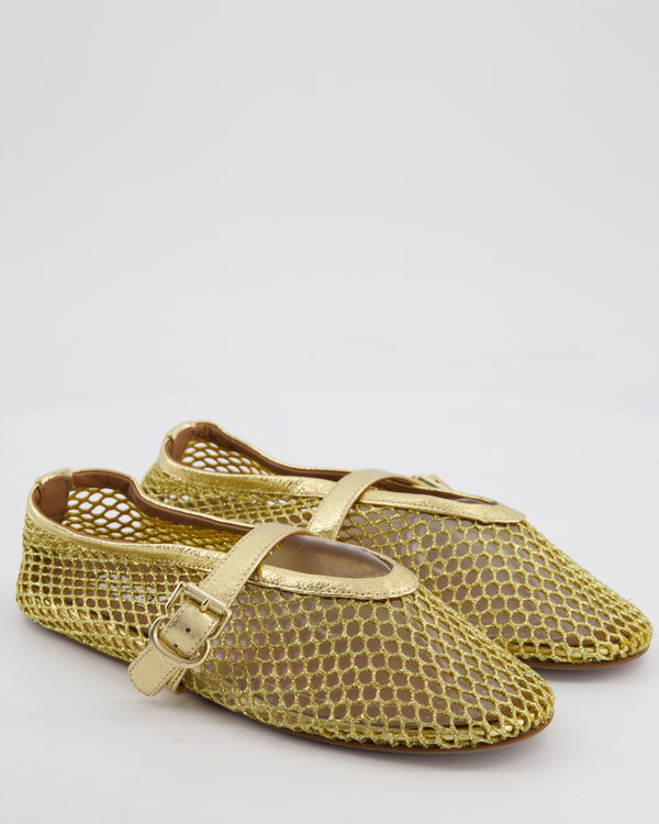 Alaïa Gold Mesh Fishnet Ballet Flats Size EU 37