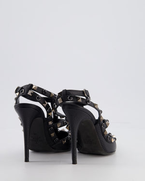Valentino Black Leather Rockstud Ankle Strap Pump Heels with Black Studs Details EU 35