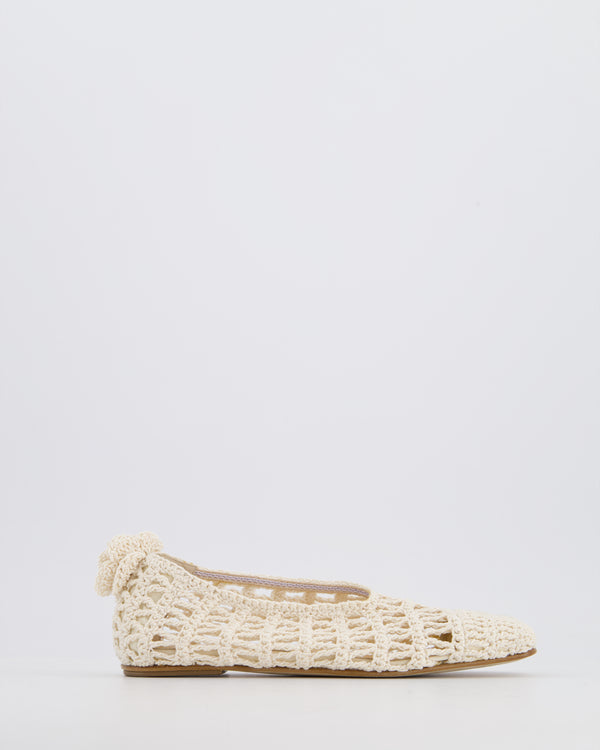 Magda Butrym Cream Crochet Ballet Flats with Flower Detail Size EU 35 RRP £625