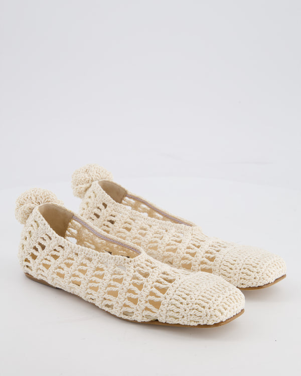 Magda Butrym Cream Crochet Ballet Flats with Flower Detail Size EU 35 RRP £625