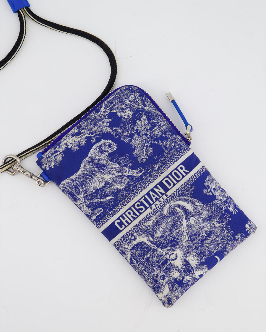 Christian Dior 2021 Blue Technical Fabric Small Travel Crossbody Pouch with Animal Print Detail