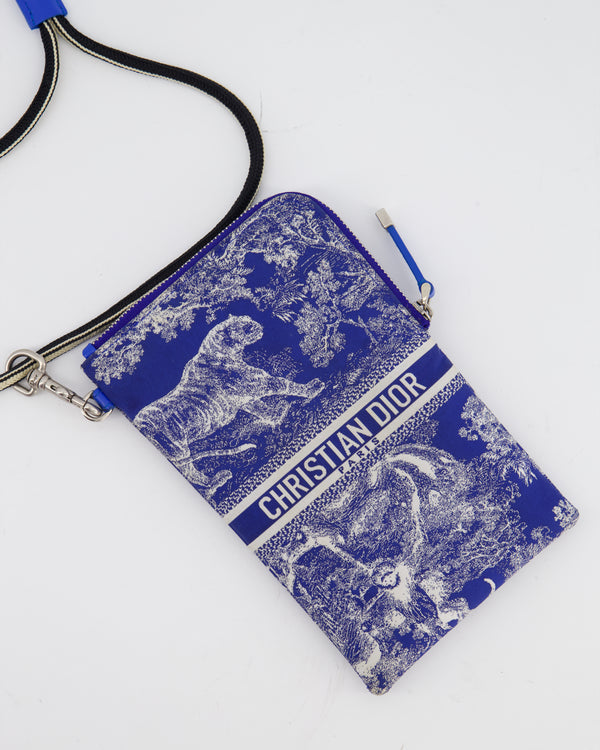 Christian Dior 2021 Blue Technical Fabric Small Travel Crossbody Pouch with Animal Print Detail