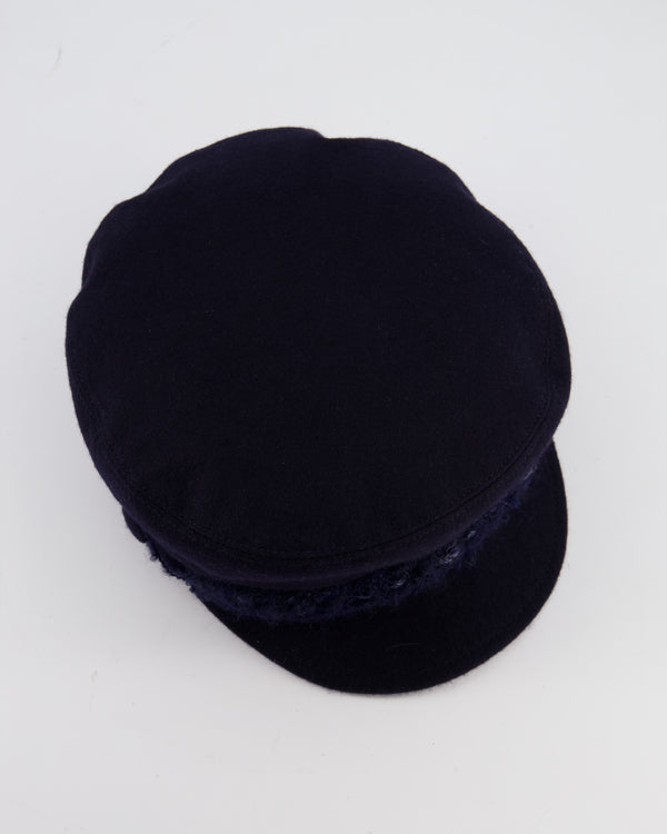 Chanel Navy Blue Newsboy Wool Hat with Tweed Detail Size M